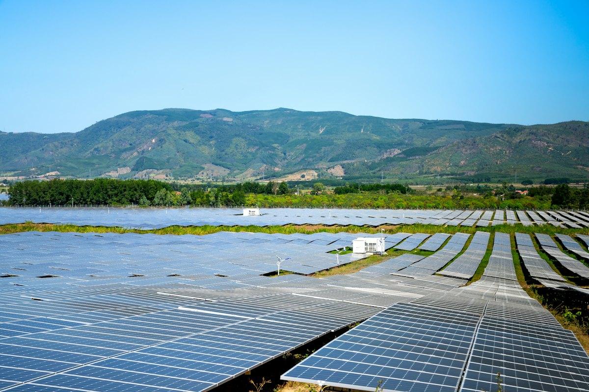 Large solar plant in a valley