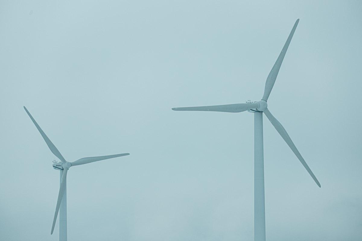 Wind turbines in the mist